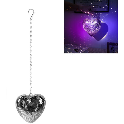 Bola de espejos en forma de corazón [Colección Mano] Modelo Premium [Bola de discoteca reflectante e iluminada] Material: Vidrio y espuma, 52 cm (20,47 pulgadas), Plata, para fiestas, bares y decoraci