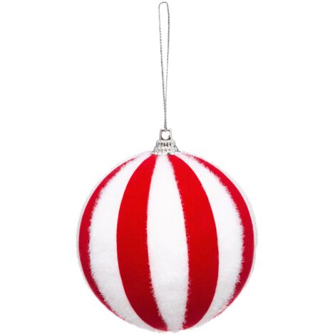 Bola de navidad de rayada roja y blanca de  plástico