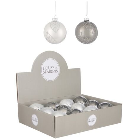 WEBMARKETPOINT Bola de navidad en cristal Blanco Gris surtido 8 cm ud 1