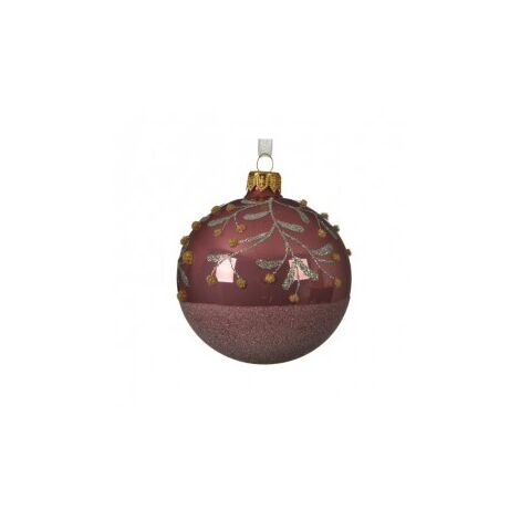 Bola de Navidad en vaso Terciopelo Rosa con rama de Bayas 8 cm