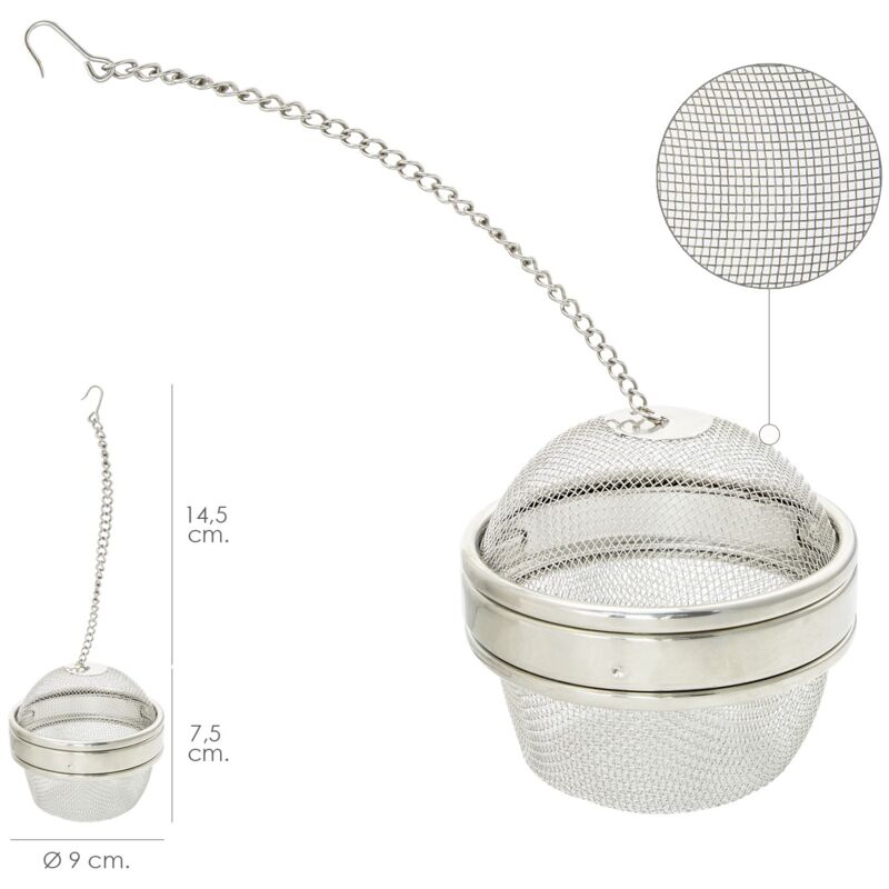 

Bola malla para especias / te / legumbres acero inoxidable Ø 9 cm. con cadena