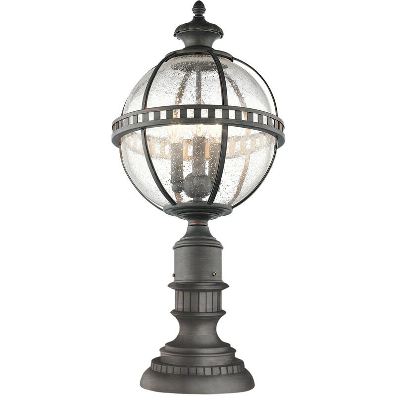 

Halleron - Linterna de pedestal de exterior de 3 luces gris IP44, E14 - Elstead