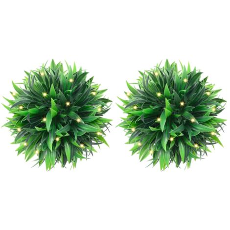 Bolas de boj artificial con luces LED 2 unidades 30 cm