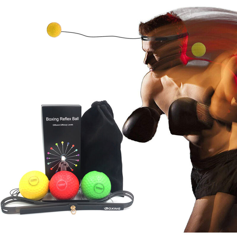 

Bolas de boxeo para reflejos con diadema de silicona para entrenamiento, juego de bolas de entrenamiento de perforacion, Amarillo y verde y rojo