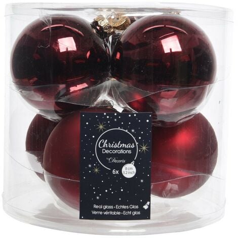 IPERBRIKO Bolas de Navidad para Colgar en Cristal 8 cm Rojas. Juego de 6