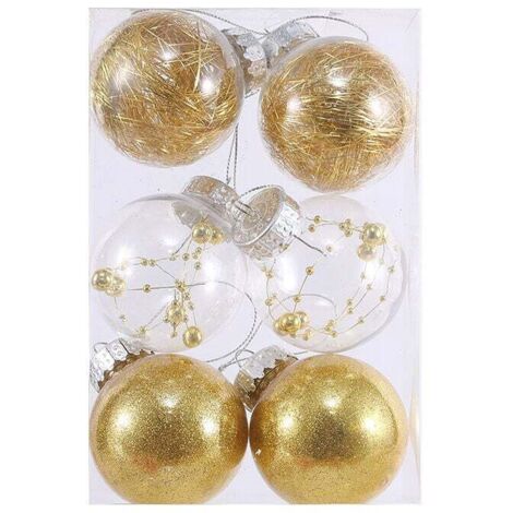Bolas navideñas elásticas de cm de largo con protección contra caídas, 6 bolas transparentes en una caja, bolas colgantes para árbol de Navidad, decoración navideña