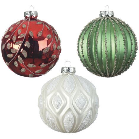 Bolas navideñas surtidas rojo - verde - blanco Ø10 cm