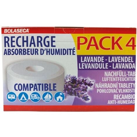 BOLASECA - Recharge absorbeur humidite galets 4 x 450g lavande