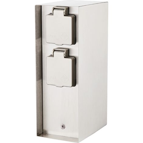 BOLD Orio presa da giardino da esterno (colonna presa) con distributore a 4 spine in acciaio inox (colonna energetica da esterno IP44 fino a 3680 Watt angolare 23 x 12 x 8,5 cm)