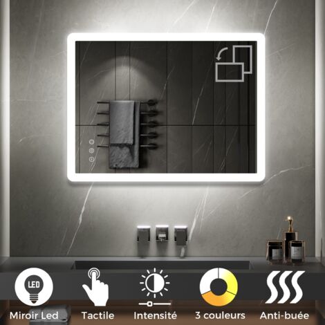 BOLEO Miroir LED lumineux fonctions tactiles + antibuée Dimensions - 70 x 100 cm
