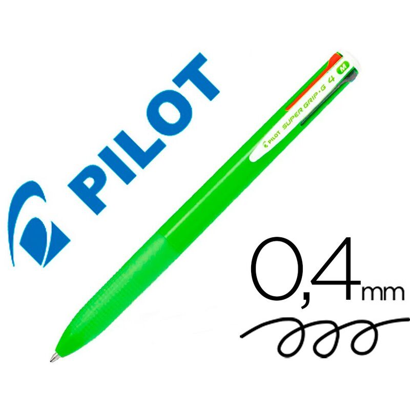 

Boligrafo pilot super grip g 4 colores retractil sujecion de caucho tinta base de aceite cuerpo color verde (pack de 12 uds.)