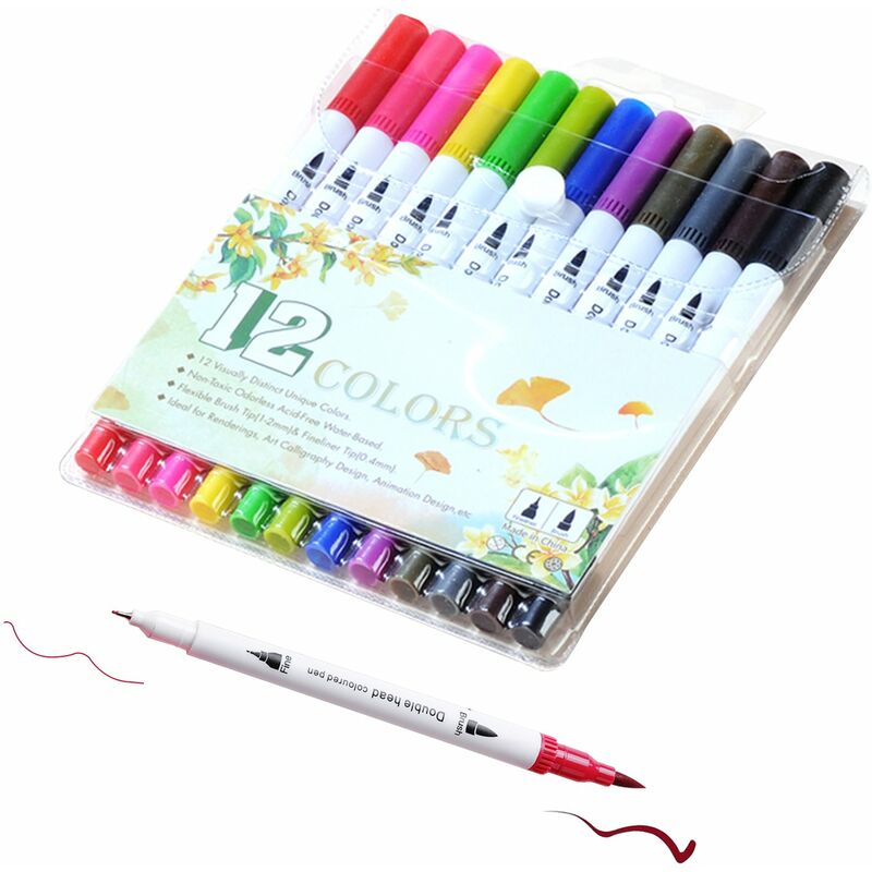

Boligrafos de pincel de 12 colores con puntas dobles, marcadores de arte, pincel y boligrafo de color de punta fina para ninos, adultos, artistas,