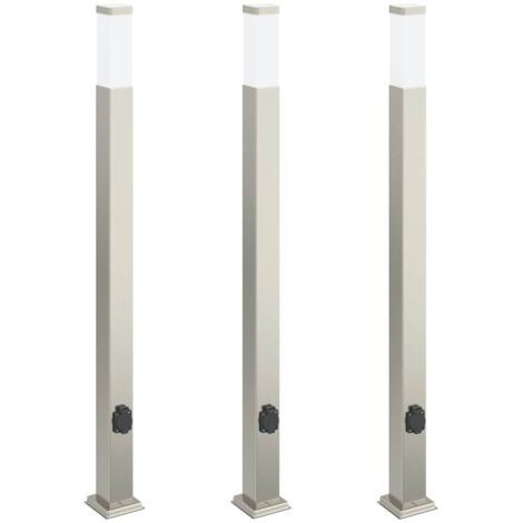 Bollard Lights with Outlet 3 pcs 110 cm Stainless Steel IP44 vidaXL