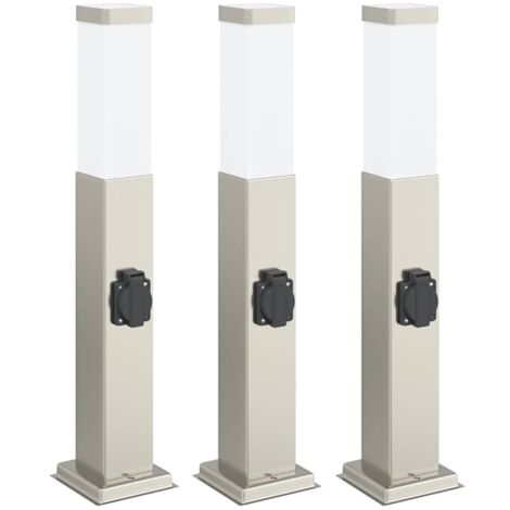 Bollard Lights with Outlet 3 pcs 50 cm Stainless Steel IP44 vidaXL