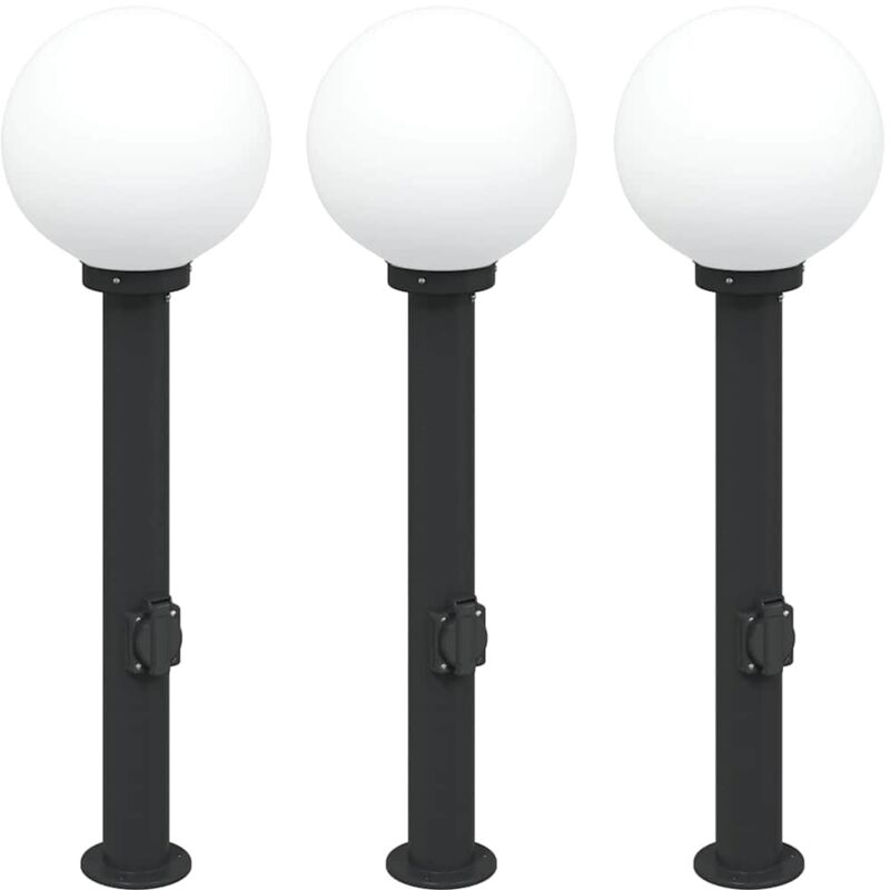 Bollard Lights with Outlet 3 pcs 80 cm Black IP44 vidaXL