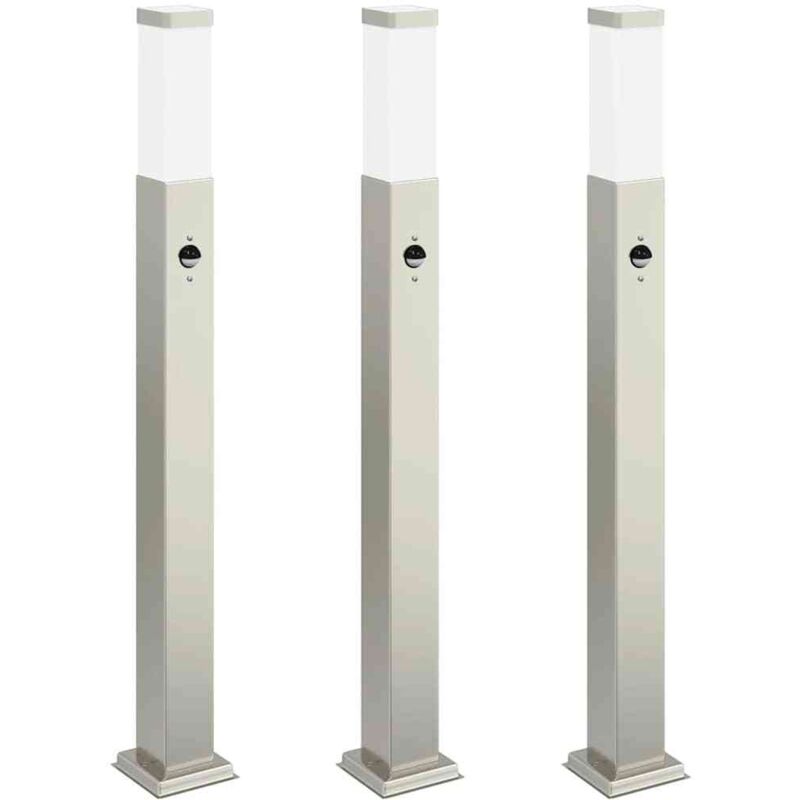 Bollard Lights with Sensor 3 pcs 80 cm Stainless Steel IP44 vidaXL