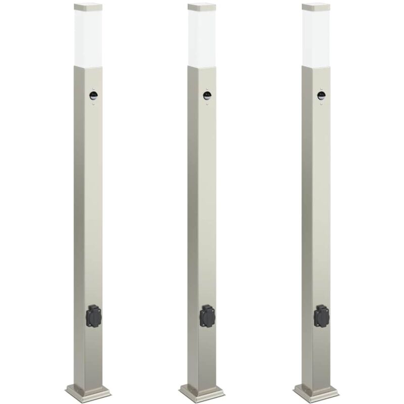 Bollard Lights with Sensor&Outlet 3 pcs 110 cm Stainless Steel IP44 vidaXL