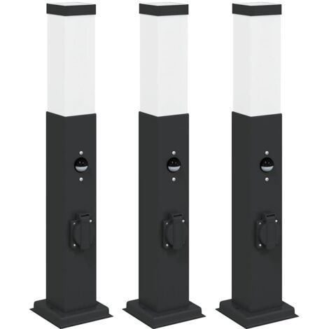 Bollard Lights with Sensor&Outlet 3 pcs 50 cm Black IP44 vidaXL