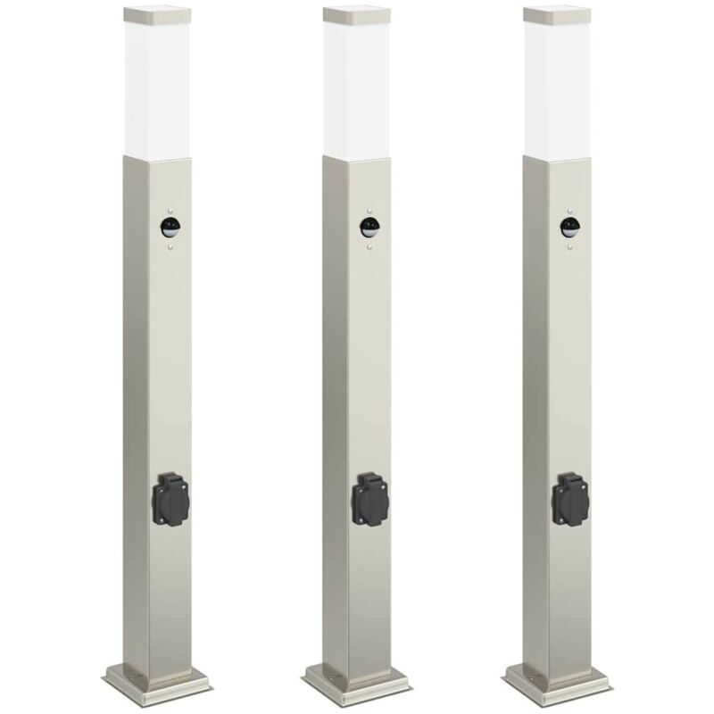 Bollard Lights with Sensor&Outlet 3 pcs 80 cm Stainless Steel IP44 vidaXL