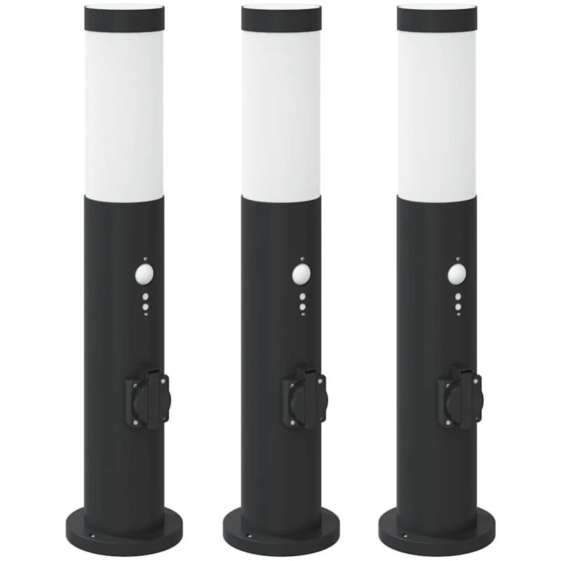 Bollard Lights with Sensor&Outlet 3pcs 50 cm Stainless Steel IP44 vidaXL