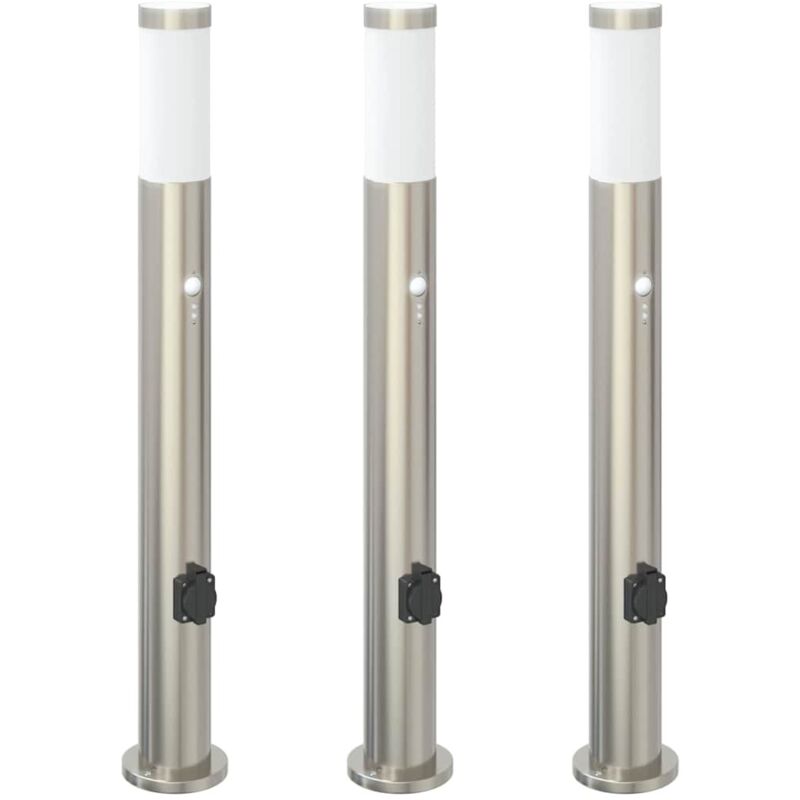 Bollard Lights with Sensor&Outlet 3pcs 80 cm Stainless Steel IP44 vidaXL