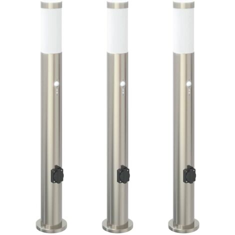 Bollard Lights with Sensor&Outlet 3pcs 80 cm Stainless Steel IP44 vidaXL