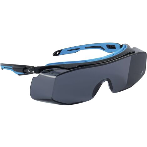Bolle Sicherheitsbrille Tyron OTG - Augenschutz nach EN166 mit Rauchglas Sichtscheibe, schwarz/blau