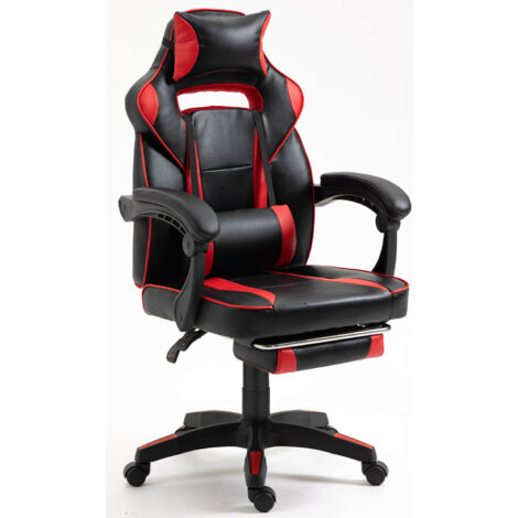 Bolli – Chaise gaming ergonomique avec repose-pied – Soutien lombaire et appui-tête – Inclinaison 90° à 135° – Pivot 360° – Noir et rouge