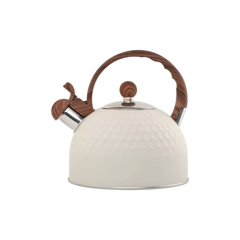 Hervidor con silbido de acero inoxidable de 2,5 litros, hervidor con silbido para cocinas de gas de inducción, fácil de limpiar, color blanco