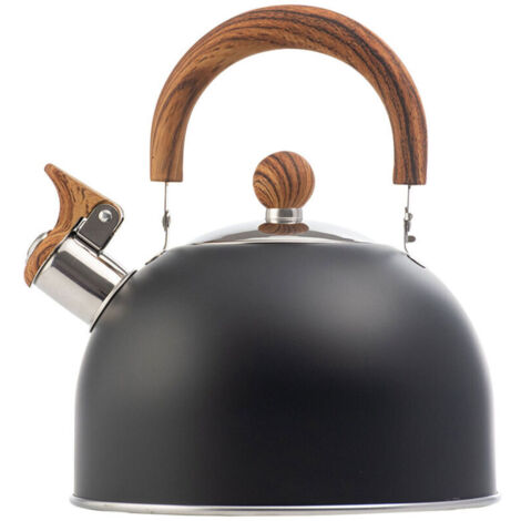 Bollitore a fischio per fornelli, in acciaio inox, con manico effetto legno.