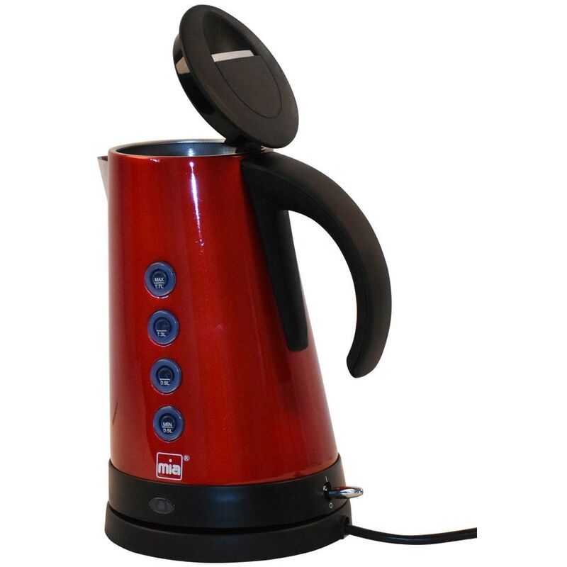 Image of Bollitore in acciaio inox robot da cucina rosso nero, indicatore del livello dell'acqua antiscivolo, filtro anticalcare, 1,7 l, max 2200 watt