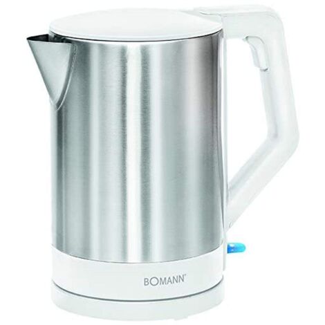 Bollitore elettrico - Bollitore elettrico - Bollitore in acciaio - Bomann WKS 3002 CB Bollitore 1,5 litri Acciaio inox/Bianco - Base ruotabile a 360° - Spegnimento automatico