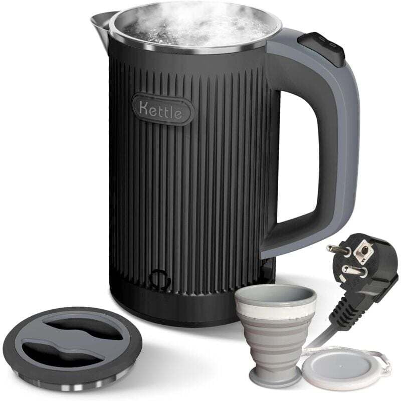 Image of Bollitore portatile con tazza pieghevole, bollitore da viaggio da 800 ml, ebollizione rapida, acciaio inossidabile silenzioso, bollitore piccolo,
