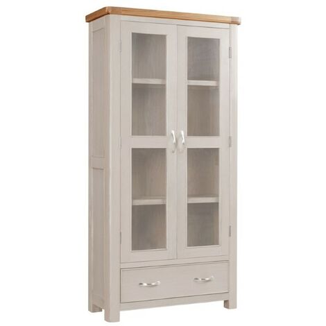 Bologna Painted Display Cabinet with Glass Doors - D37 x W90 x H180 cm - Oak