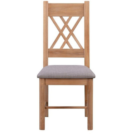 Bologna Painted Pair of Washed Oak Dining Chairs - Grey Fabric Seat - D48 x W66 x H109 cm