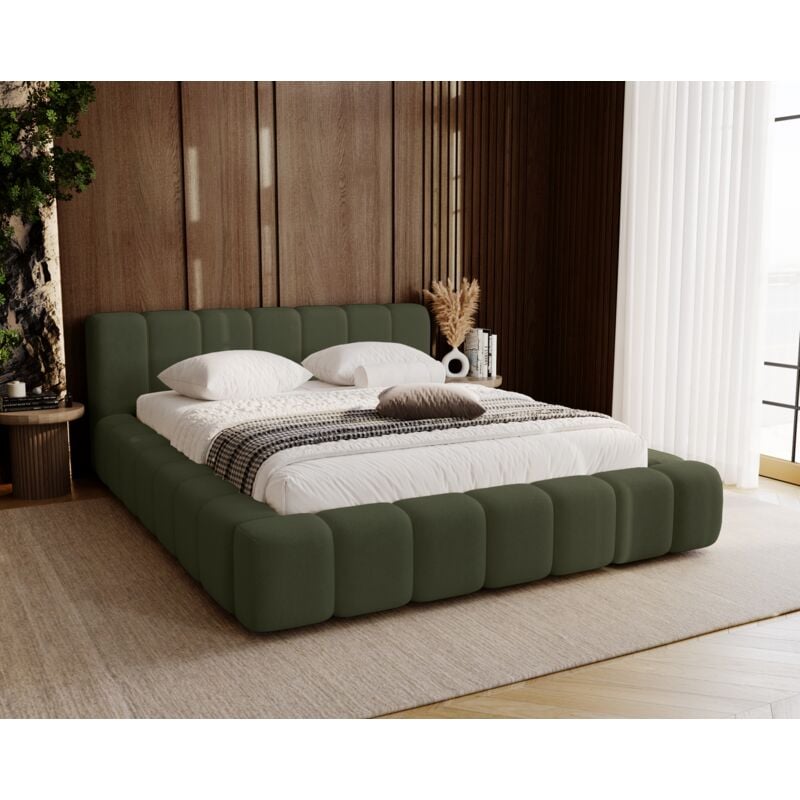 Bolonia lit coffre avec rangement - lit double 140x200, mousse épaisse, tissu velours - lit 140x200 cm Vert (Komodo 61)
