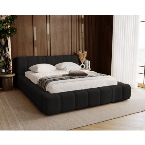 Bolonia lit coffre avec rangement - lit double 180x200, mousse épaisse, tissu velours - lit 180x200 cm Noir (Komodo 23)