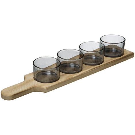Bols à collation en verre Arha sur plateau en bois, Ø 9,3 cm