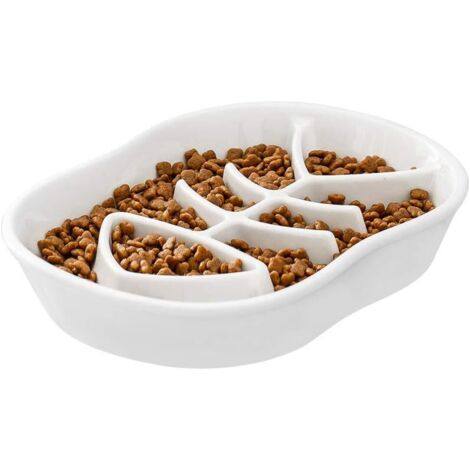 Bols anti-émeutes pour chiens et chats, bols à alimentation lente pour chiens, bols à alimentation lente interactifs en céramique, bols labyrinthe pour chiens et chats, antidérapants (blanc) une pièce