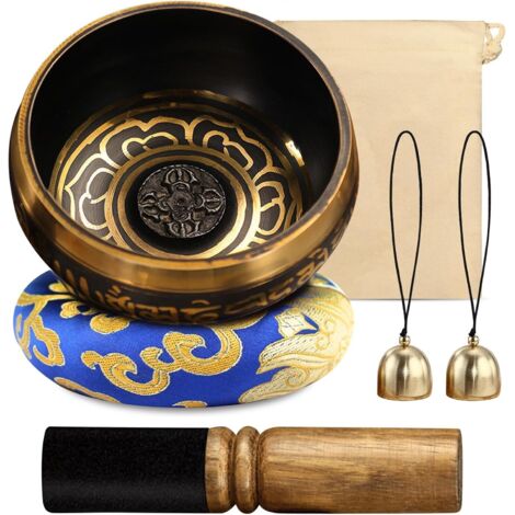 Bols Chantants Tibétains, Mini Bol Tibétain 8CM, Bol de Méditation, avec Maillet en Bois, Coussin Sonore, Sac en Tissu de Rangement, Bol Chantant Tibetain pour Yoga, Relaxation Mentale, Méditation