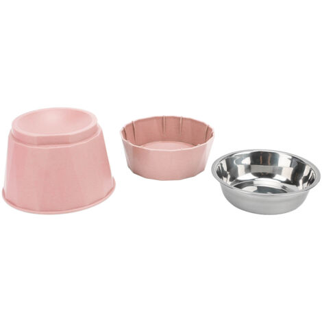 Bols en Acier Inoxydable pour Chats - Double Bol Anti-Renversement avec Col Relevé pour Chiens et Chats - Rose