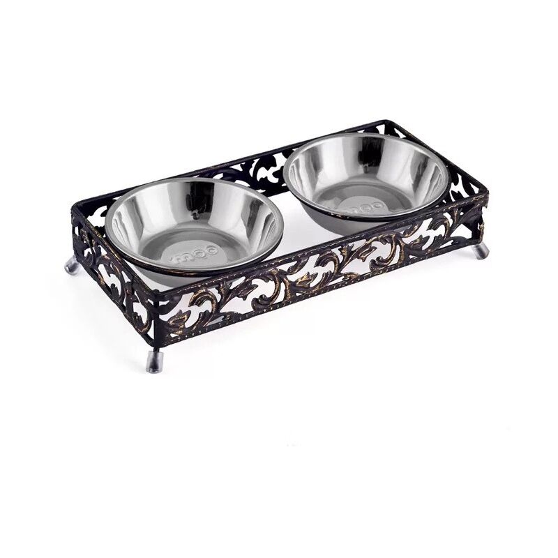 Bols pour animaux de compagnie surélevés en acier inoxydable pour petits bols de nourriture et d'eau surélevés avec support en métal antique