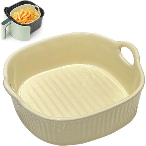 Bols pour friteuse à air chaud,bols de cuisson en céramique résistants à la chaleur avec double poignée,plats de cuisson carrés