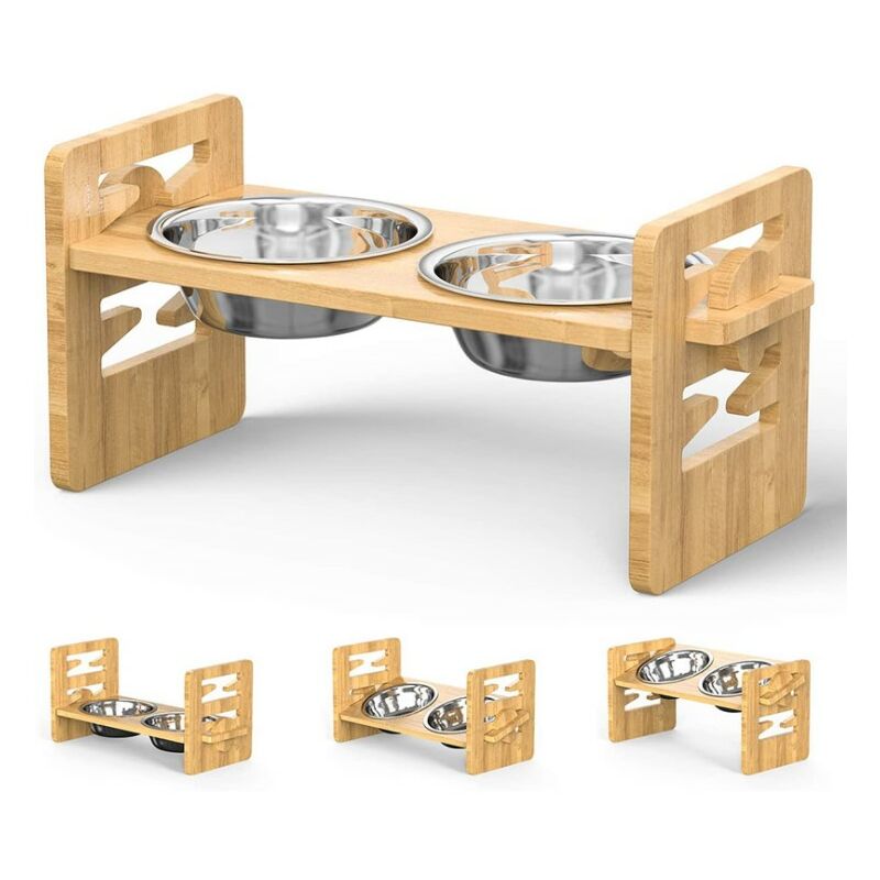 Haloyo - Bols surélevés en bambou pour chiens et chats de petite et moyenne taille, mangeoire réglable en bambou pour animaux de compagnie, ensemble