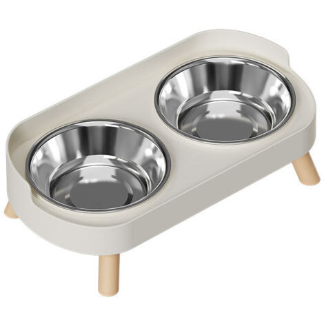 Bols surélevés pour chat, Set de mangeoires anti-éclaboussures en acier inoxydable pour chatons et chiens, Confortable et lavable au lave-vaisselle - Blanc