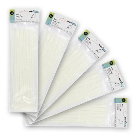 Bolsa 100 bridas util blancas 3,6x200mm. 100% nylon 66 resistentes y duraderas