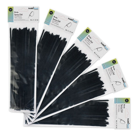 Bolsa 100 bridas util negras 2,5x200mm 100% nylon 66 resistentes y duraderas