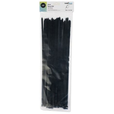 Bolsa 50 bridas util negras 7,6x450mm. 100% nylon 66 resistentes y duraderas