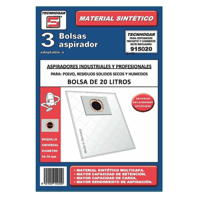 

Bolsa Aspirador Industrial 20L 3 Unidades 48X49Cm