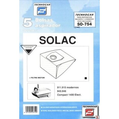 Bolsa Aspirador Papel Solac 911 910754 Thogar 5 Pz Rf